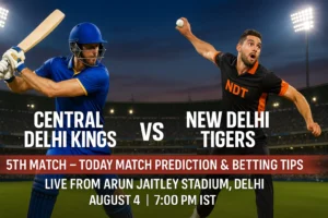 Read more about the article Central Delhi Kings vs New Delhi Tigers, 5th Match | Today Match Prediction and Betting Tips