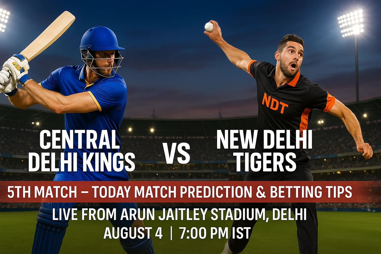 Read more about the article Central Delhi Kings vs New Delhi Tigers, 5th Match | Today Match Prediction and Betting Tips