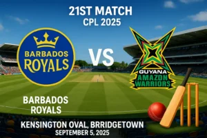Read more about the article Barbados Royals vs Guyana Amazon Warriors, 21st Match – Upcoming Cricket Match Prediction | Who Will Win Tomorrow’s Match? (Sept 5, 2025)