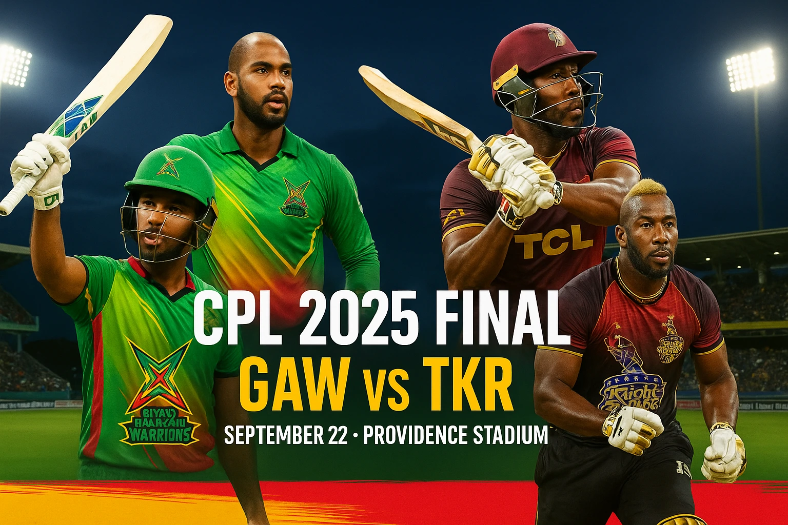 Read more about the article Guyana Amazon Warriors vs Trinbago Knight Riders, CPL 2025 Final – Who Will Win Today’s Match?