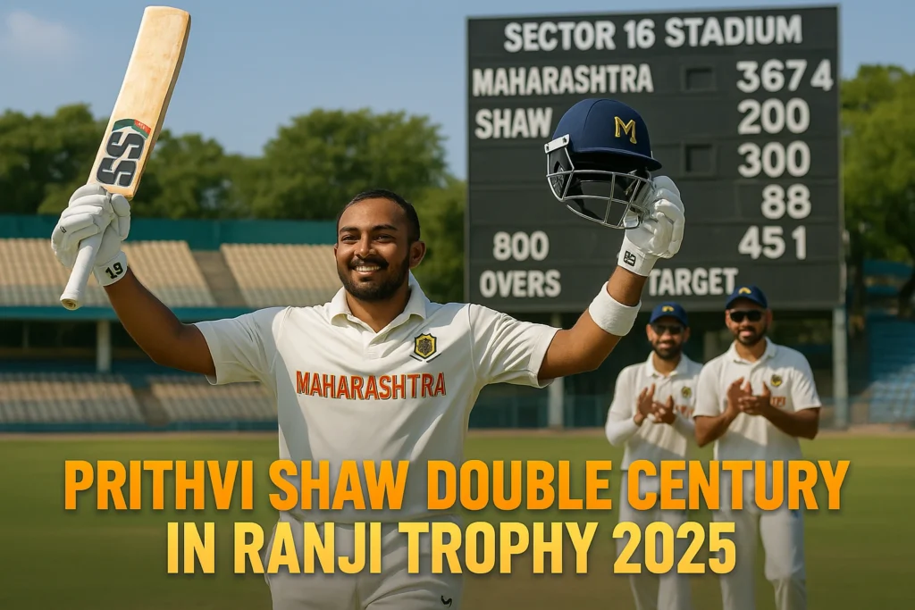 Prithvi Shaw double century in Ranji Trophy 2025