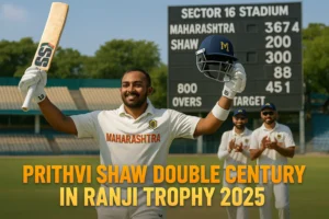 Read more about the article Prithvi Shaw Smashes Double Century in Ranji Trophy 2025-26, Rekindles Hopes for India Comeback