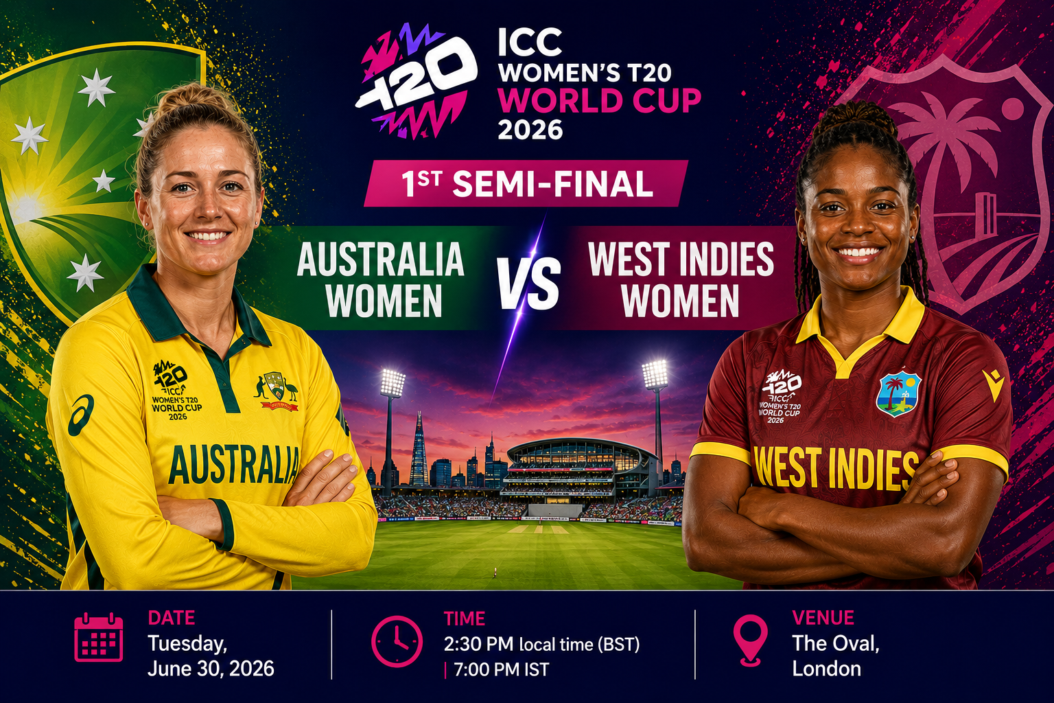 Read more about the article Australia Women vs West Indies Women, 1st Semi-Final, ICC Women’s T20 World Cup 2026 