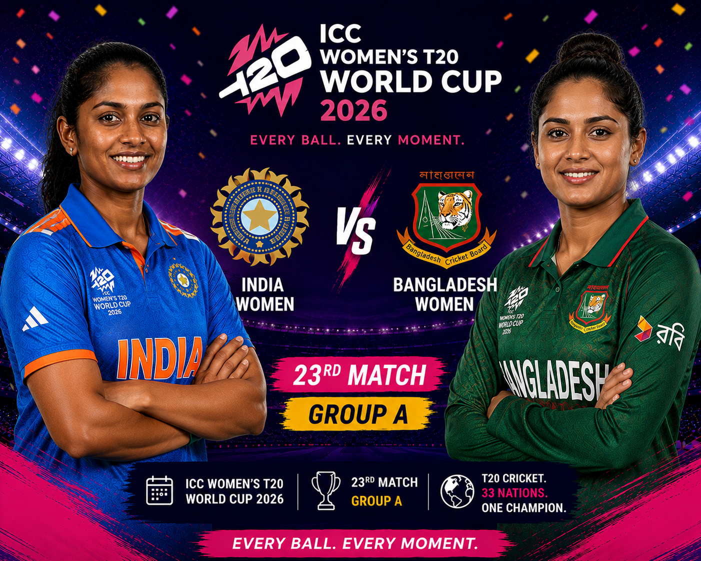 Read more about the article India Women vs Bangladesh Women, 23rd Match, Group A, ICC Women’s T20 World Cup 2026 