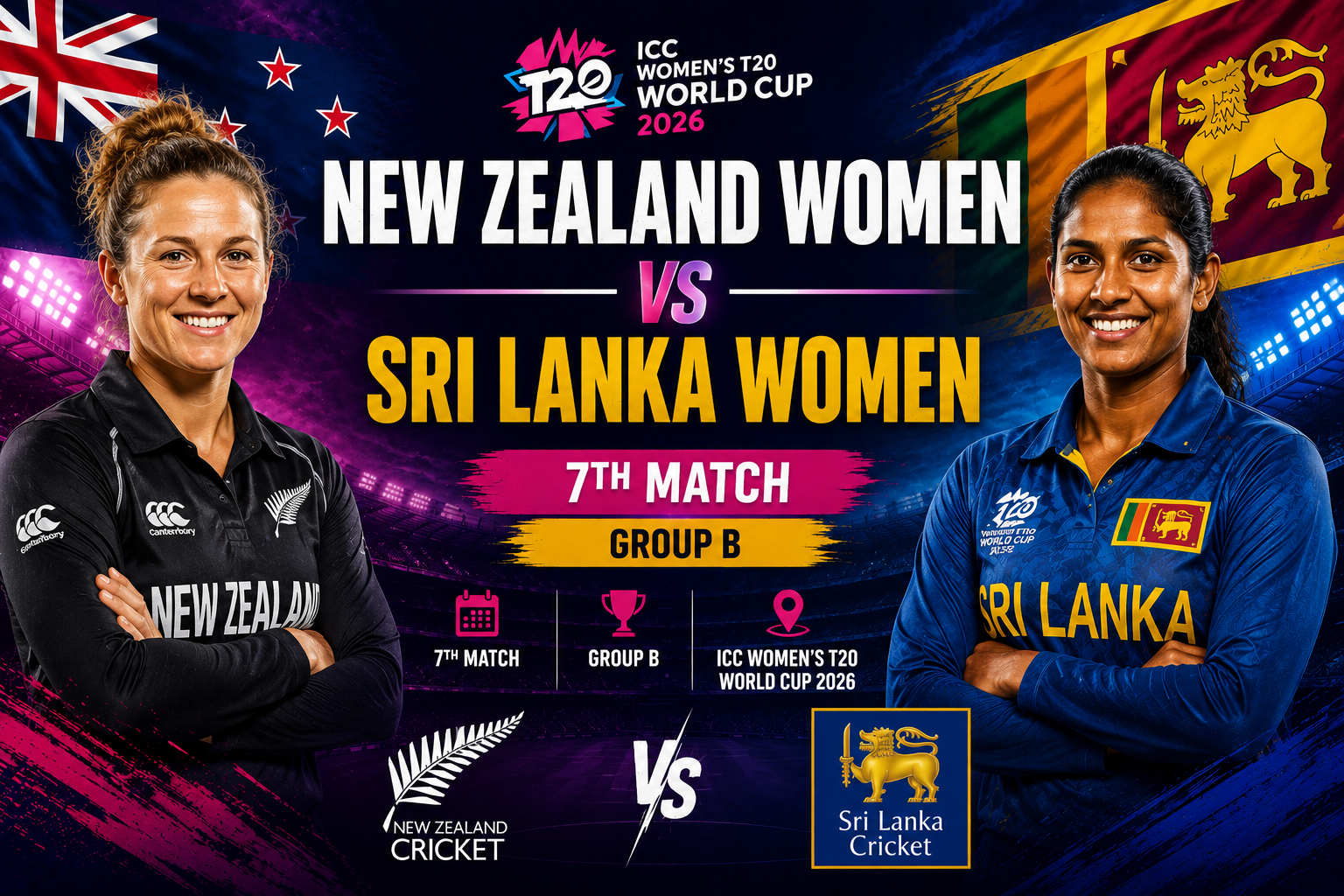 New Zealand Women vs Sri Lanka Women, 7th Match, Group B, ICC Womens T20 World Cup 2026
