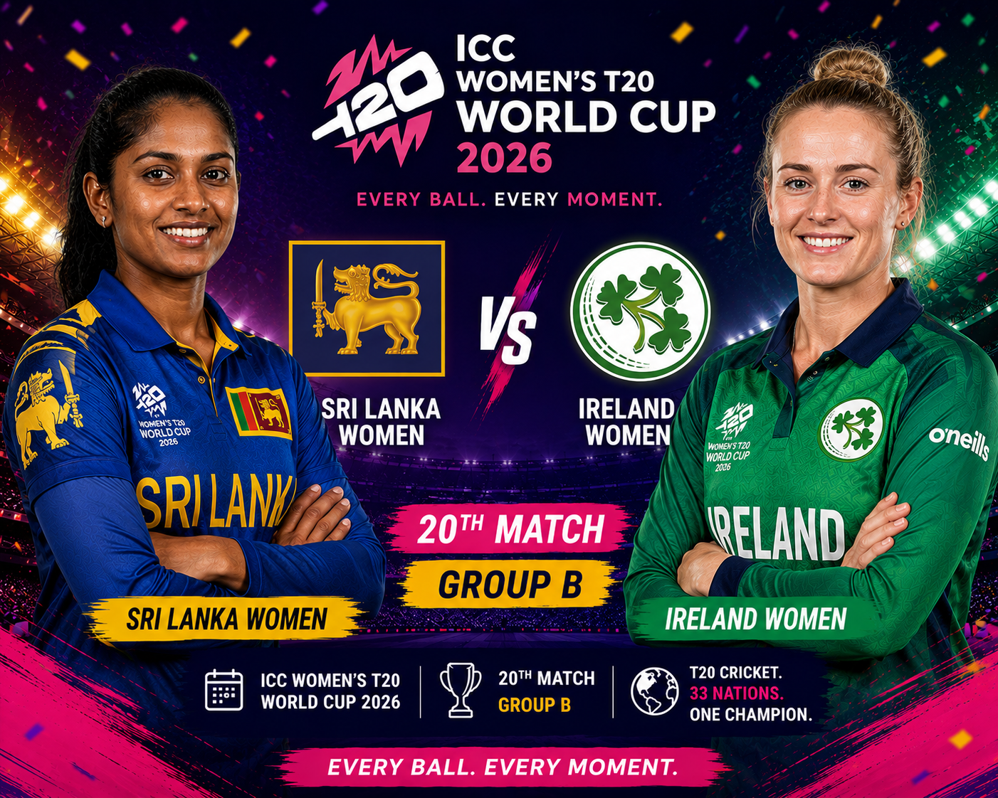 Read more about the article Sri Lanka Women vs Ireland Women, 20th Match, Group B, ICC Womens T20 World Cup 2026  