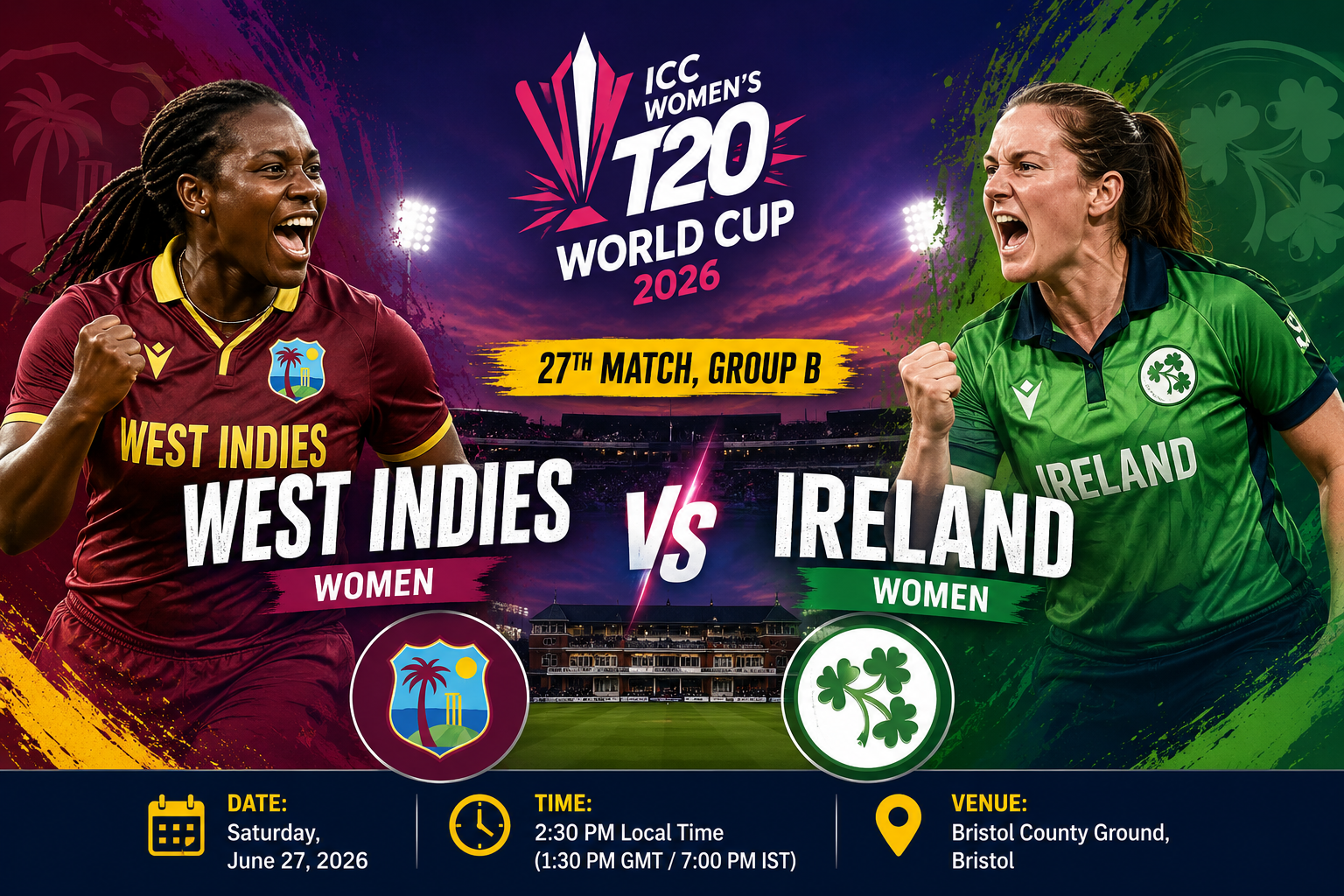 Read more about the article West Indies Women vs Ireland Women, 27th Match, Group B, ICC Women’s T20 World Cup 2026 