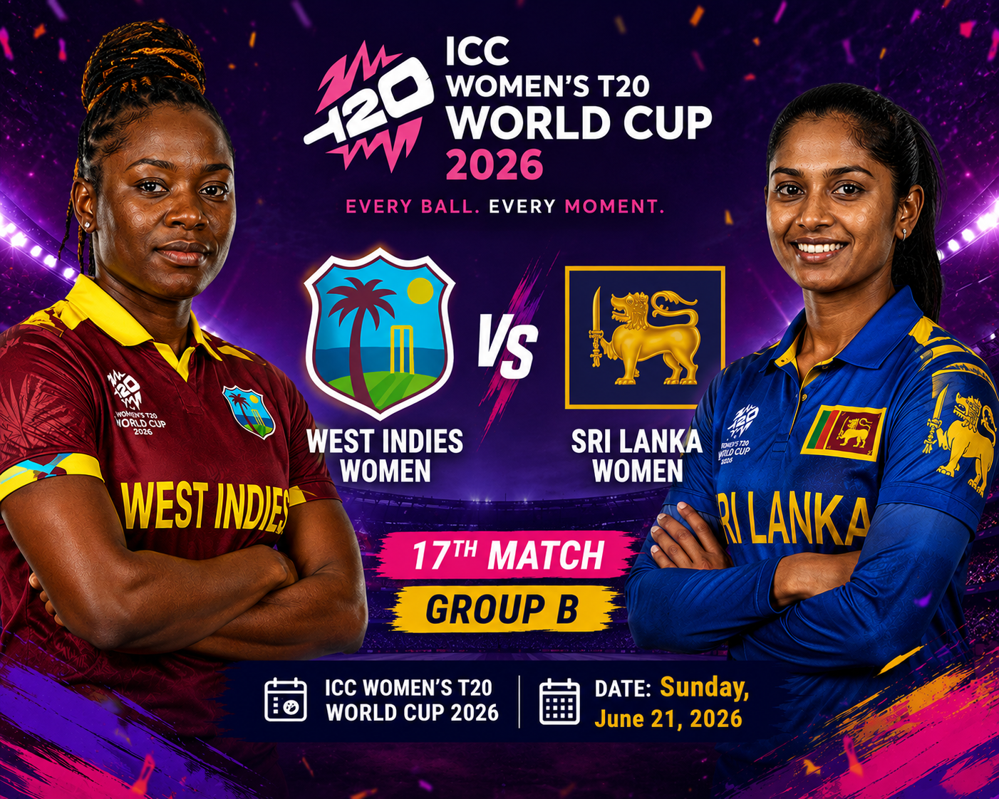 Read more about the article West Indies Women vs Sri Lanka Women, 17th Match, Group B, ICC Women’s T20 World Cup 2026 